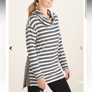 Chico’s Zenergy Striped Side-Split Cowl-Neck Tunic Top Size 1 US 8/10